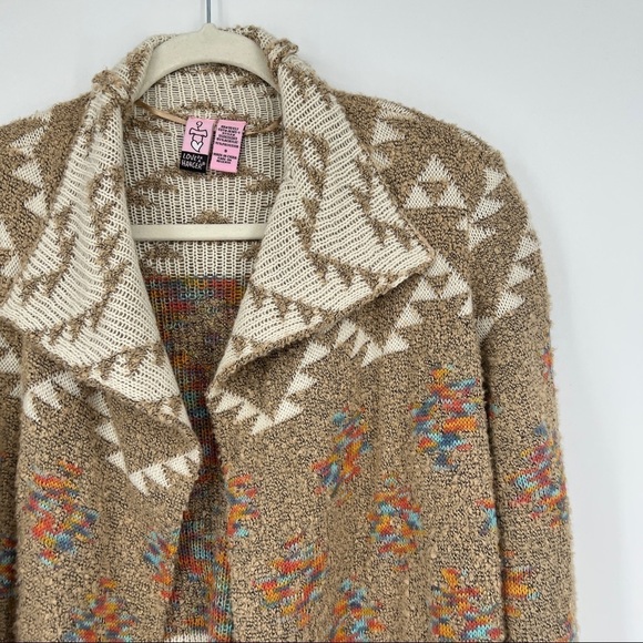 love on a hanger Sweaters - Love On a Hanger Multicolor Western Striped Open Front Beige Knit Sweater